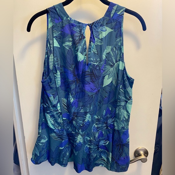 Rebecca Taylor Blue Green Floral Silk Sleeveless Peplum Top 8 - Picture 2 of 6